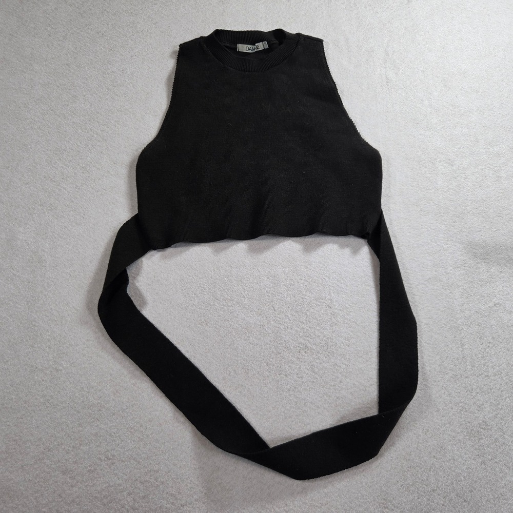 Daiane VTG Y2K Black Open Back Knit Crop Top M Multiway Wrap Around Ribbed